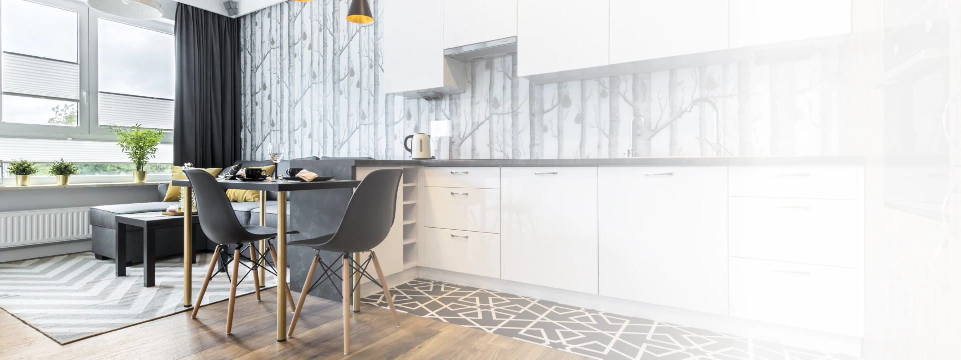 elegant design kitchen with sofa and dining set